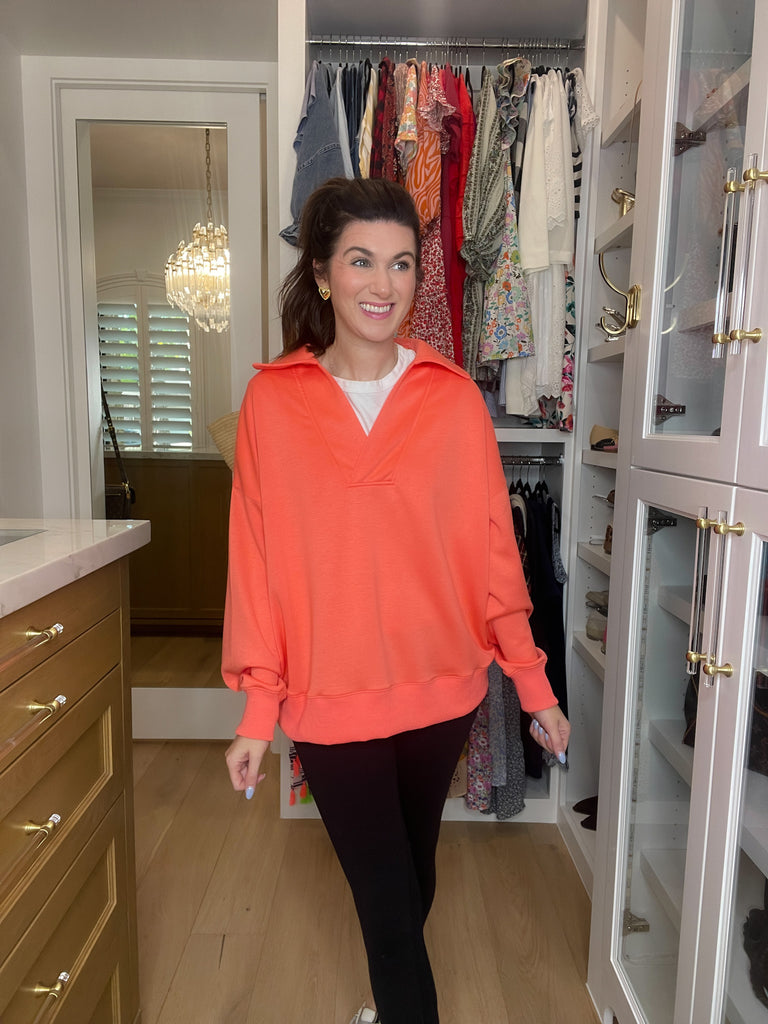 Chic Ease Knit Collared Pullover in Salmon