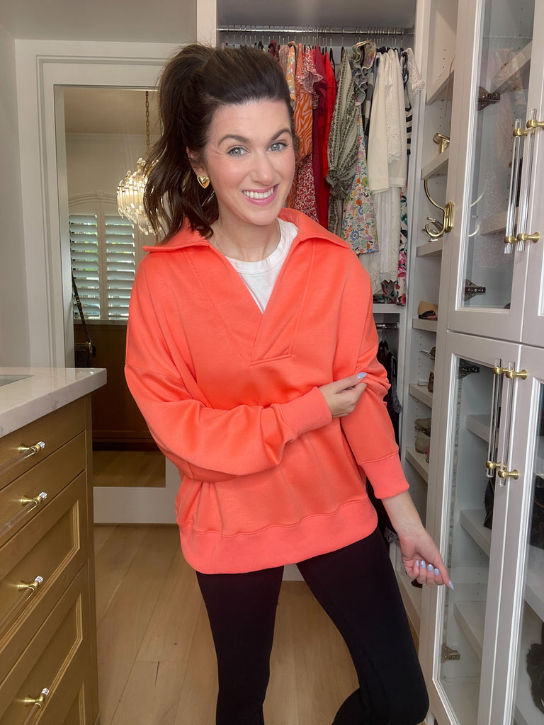 Chic Ease Knit Collared Pullover in Salmon