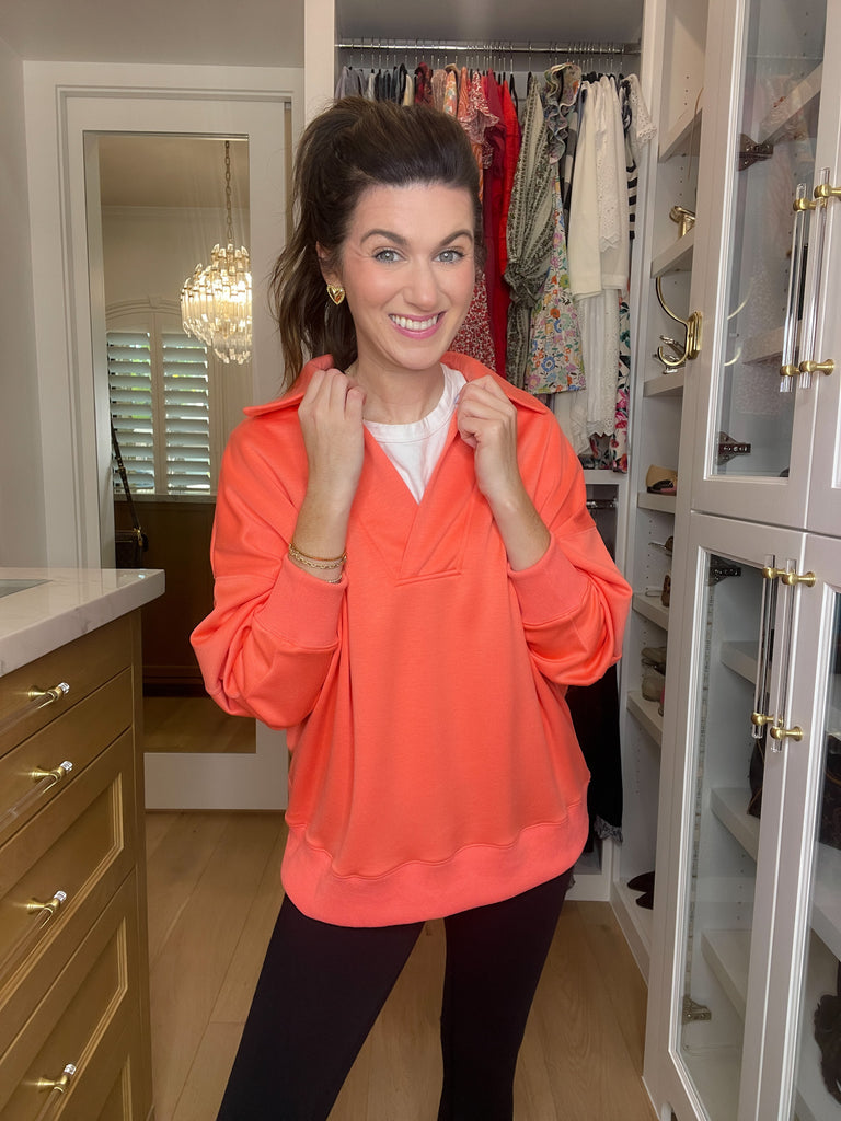 Chic Ease Knit Collared Pullover in Salmon