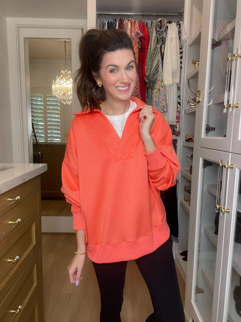 Chic Ease Knit Collared Pullover in Salmon