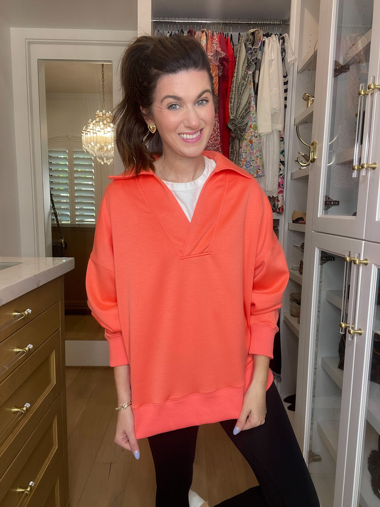 Chic Ease Knit Collared Pullover in Salmon