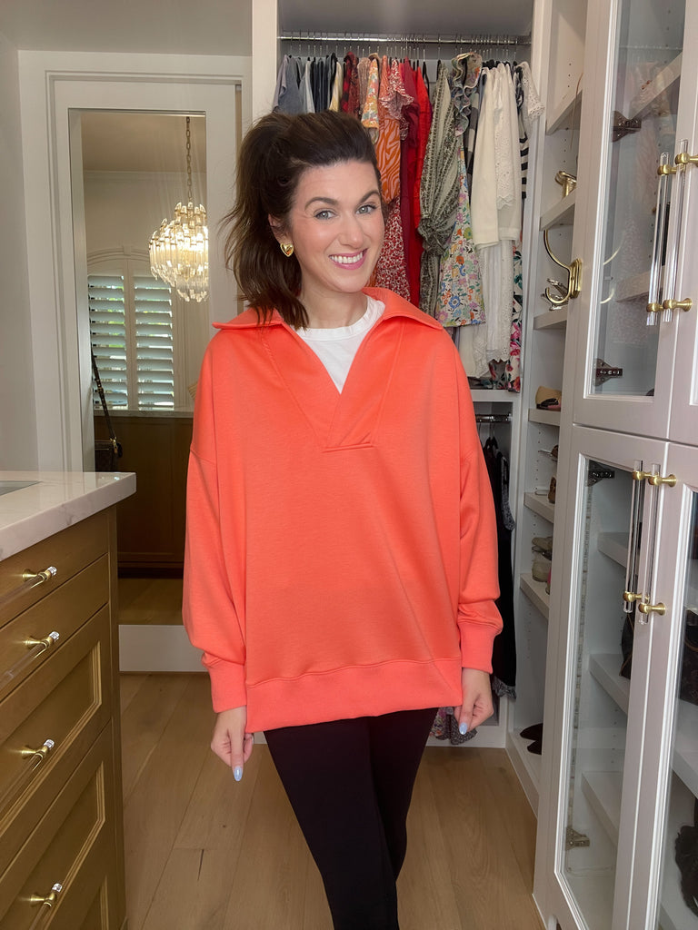 Chic Ease Knit Collared Pullover in Salmon