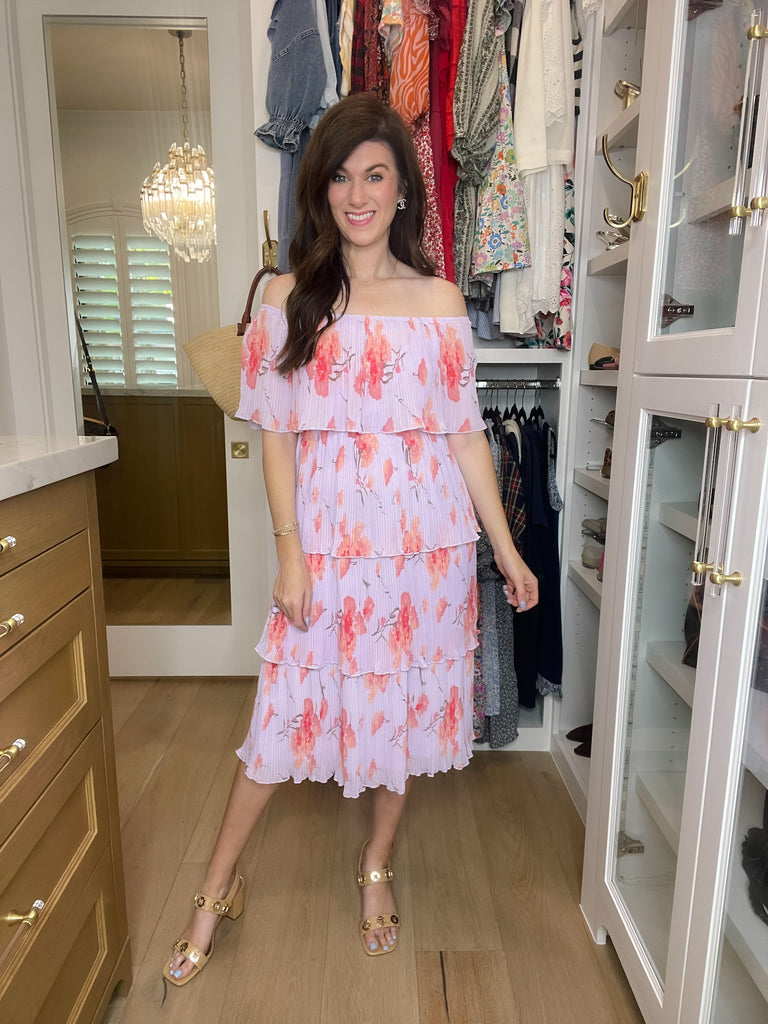 Lavender Fields Pleated Floral Midi Dress
