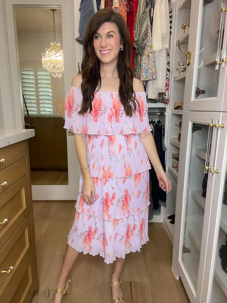 Lavender Fields Pleated Floral Midi Dress