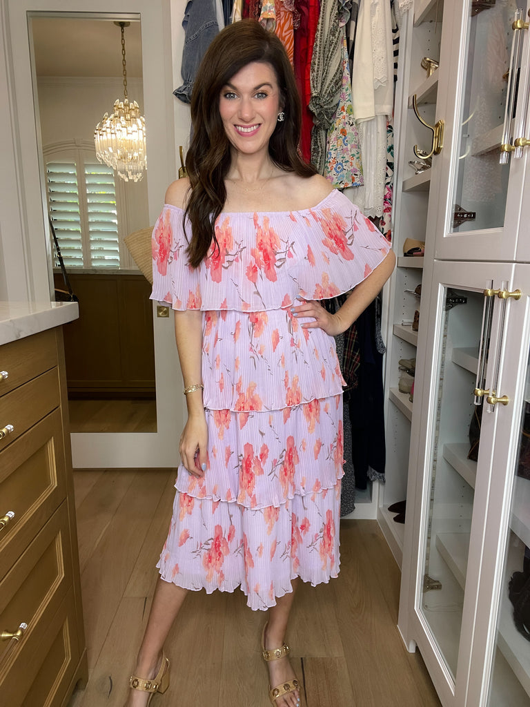 Lavender Fields Pleated Floral Midi Dress