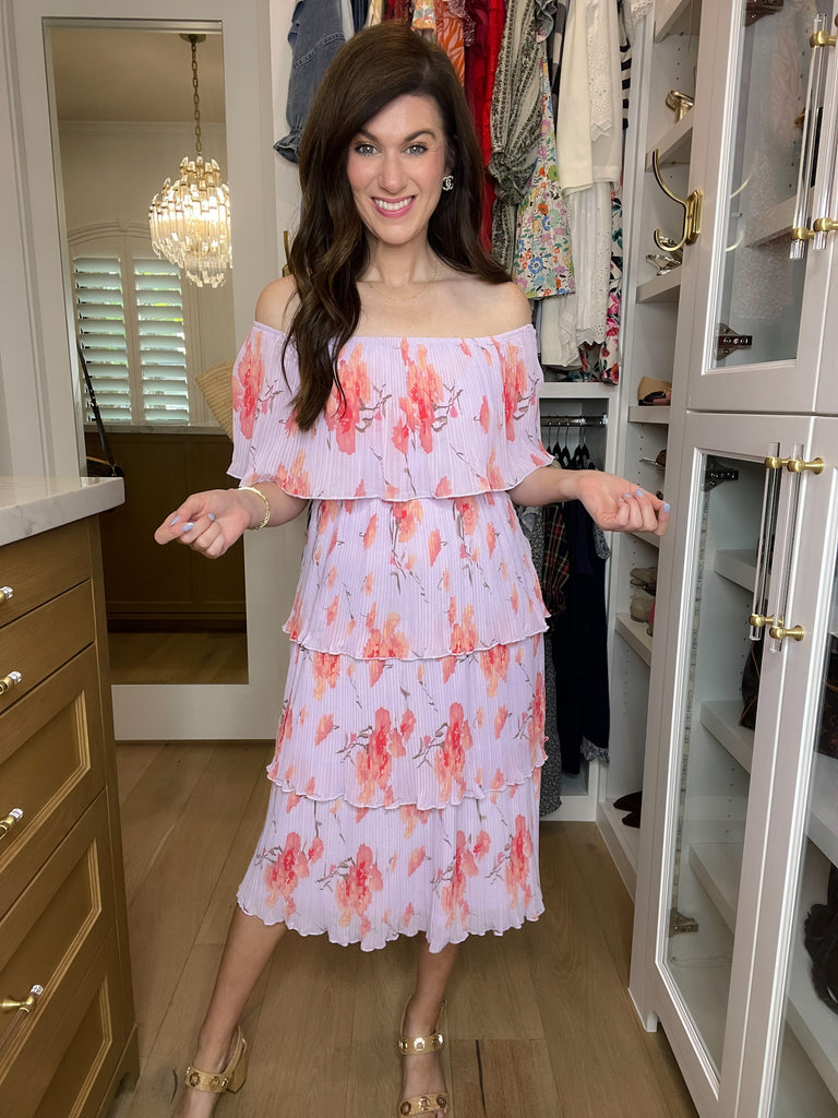 Lavender Fields Pleated Floral Midi Dress