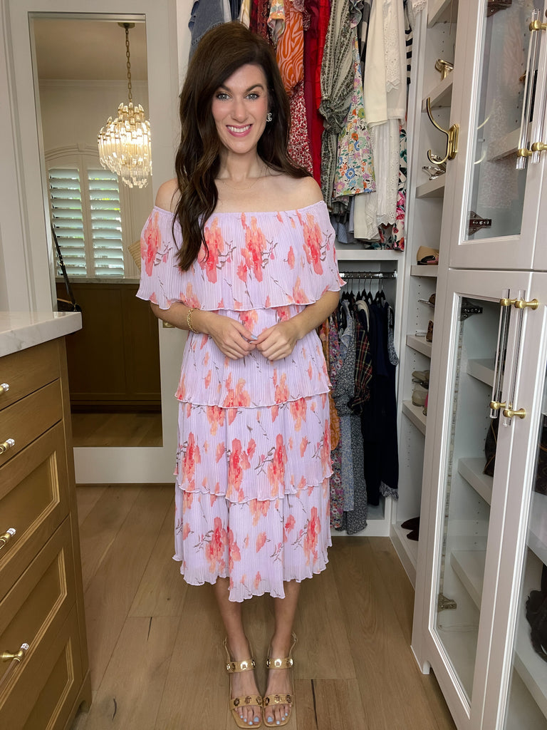 Lavender Fields Pleated Floral Midi Dress