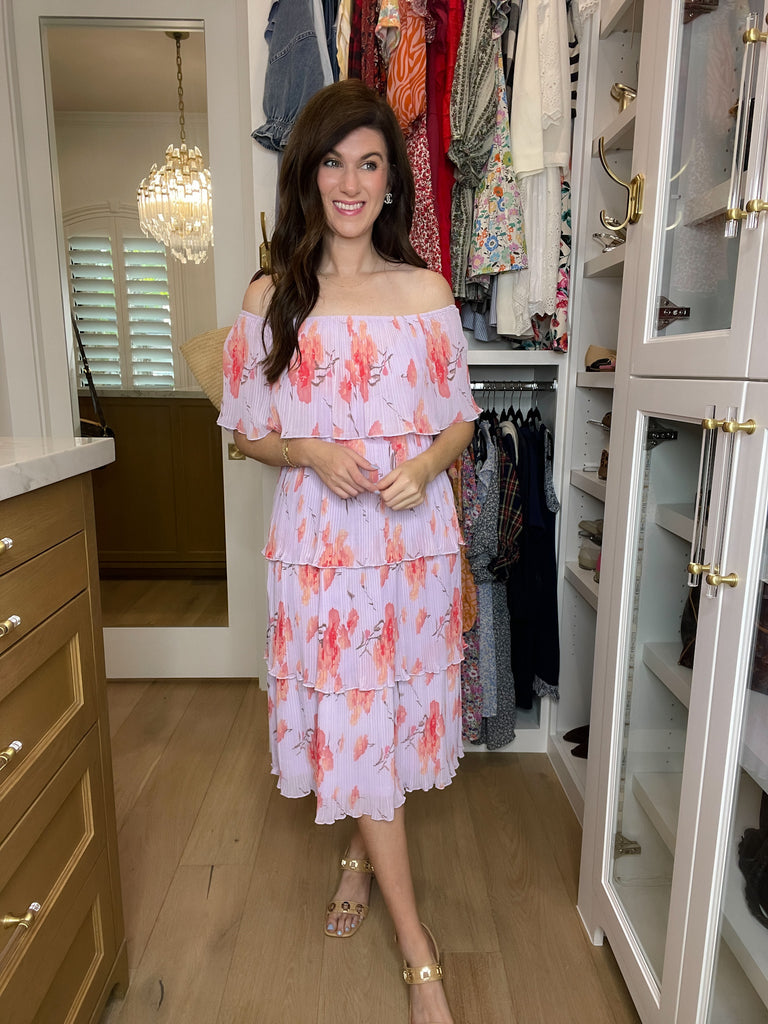 Lavender Fields Pleated Floral Midi Dress