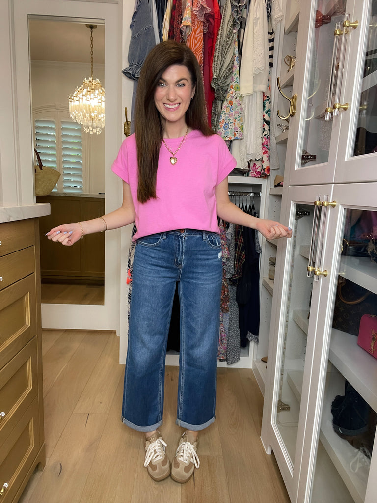 Vervet Ocean Eyes Cuffed Straight Leg Jeans