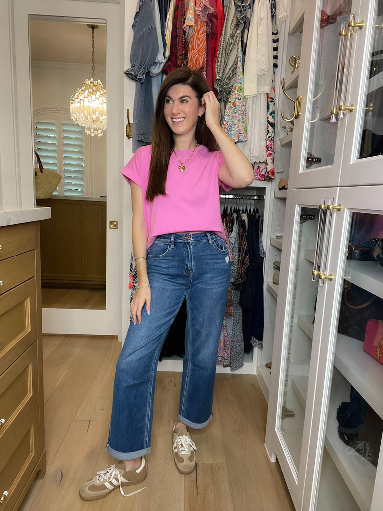 Vervet Ocean Eyes Cuffed Straight Leg Jeans