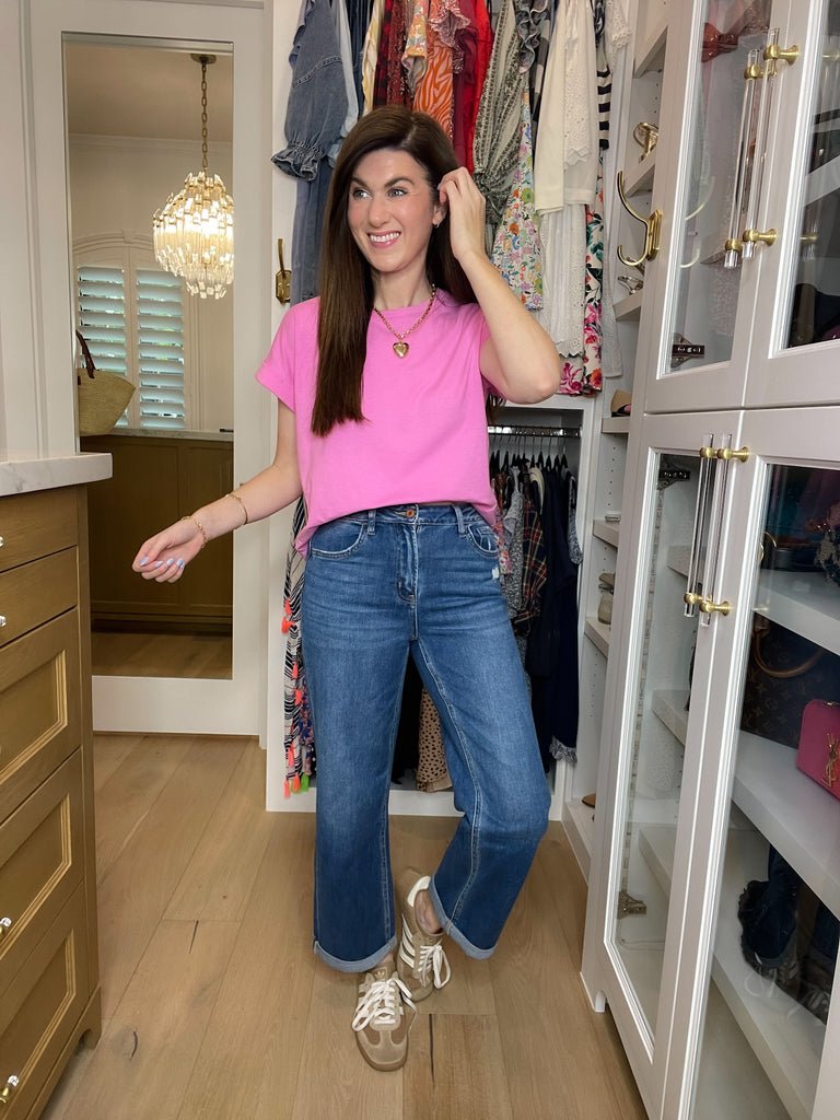 Vervet Ocean Eyes Cuffed Straight Leg Jeans