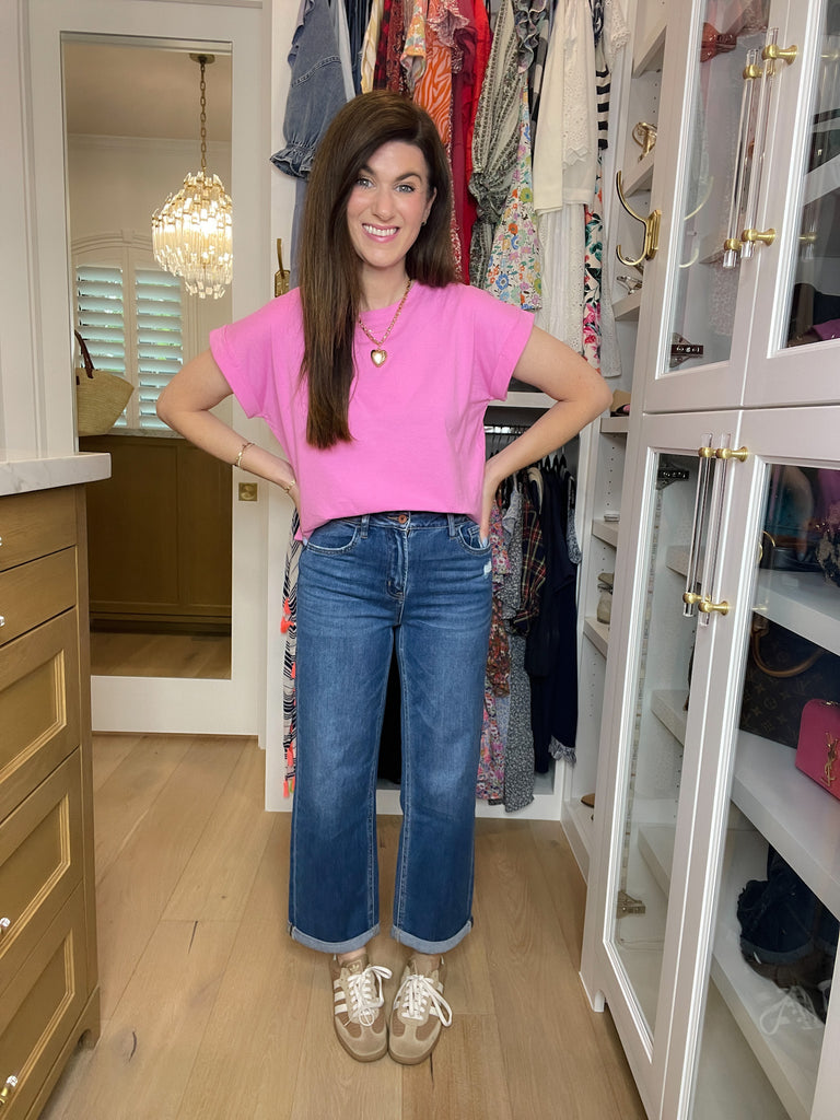 Vervet Ocean Eyes Cuffed Straight Leg Jeans