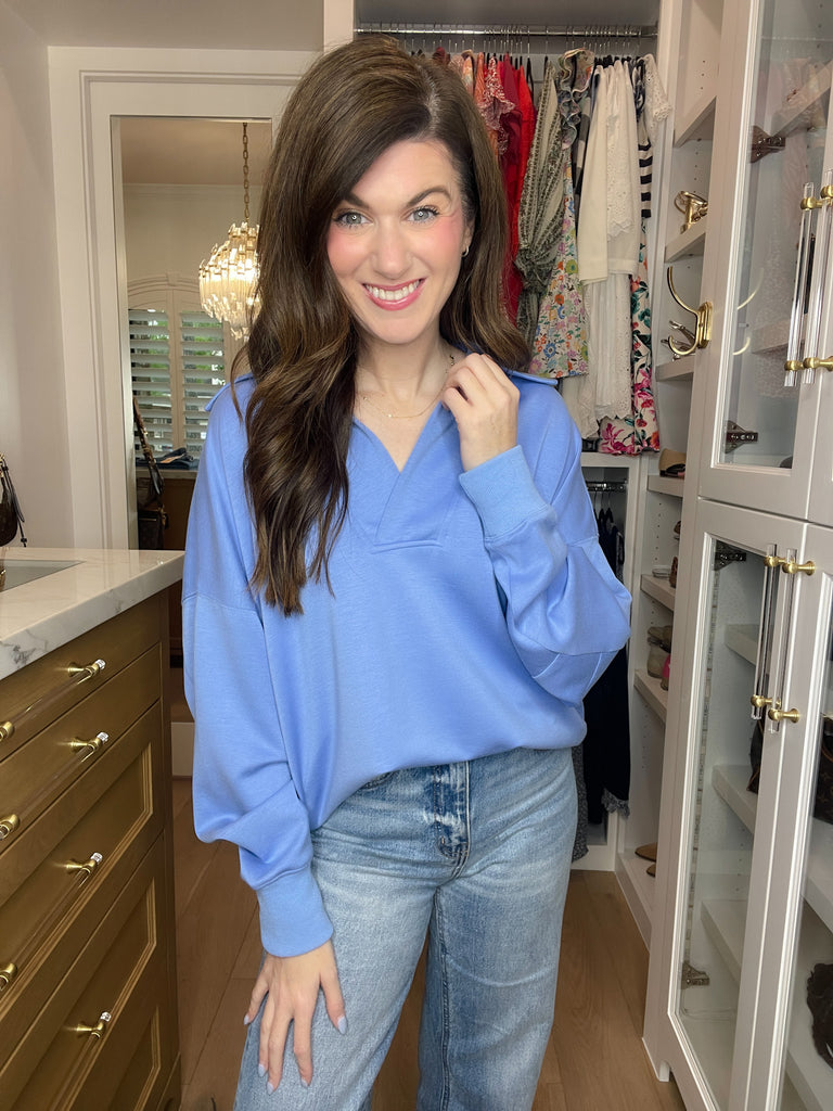 Chic Ease Knit Collared Pullover in Periwinkle