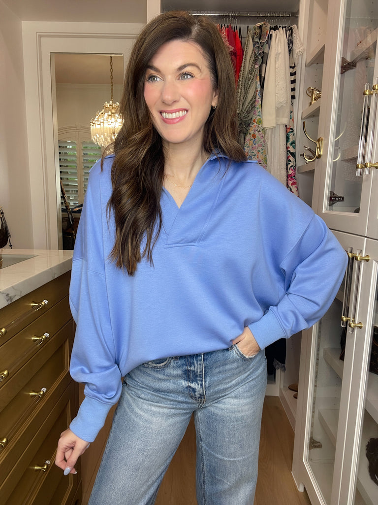 Chic Ease Knit Collared Pullover in Periwinkle