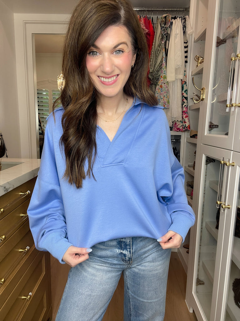 Chic Ease Knit Collared Pullover in Periwinkle