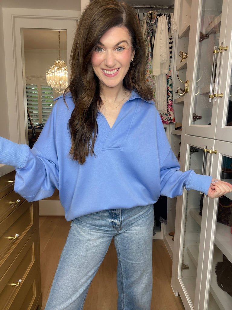 Chic Ease Knit Collared Pullover in Periwinkle