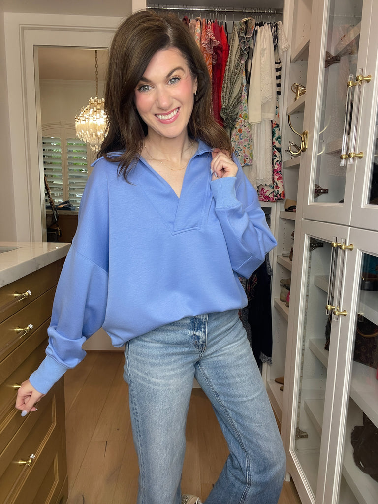 Chic Ease Knit Collared Pullover in Periwinkle