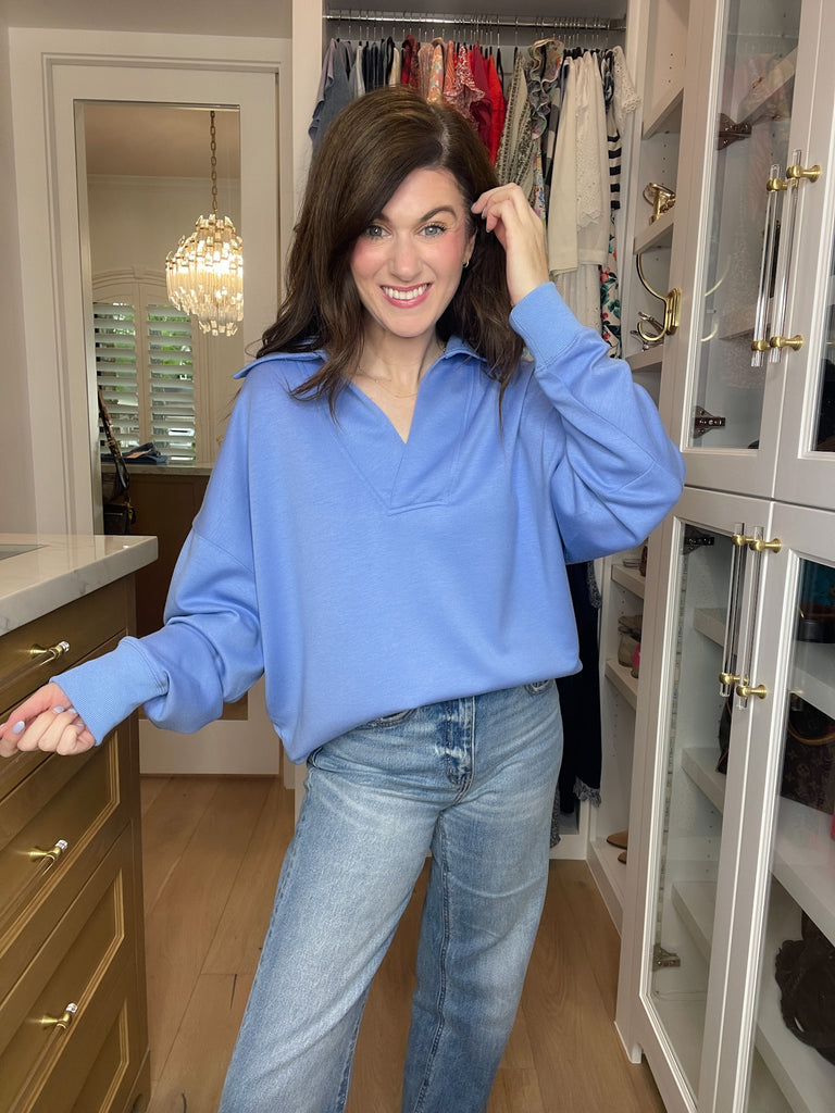 Chic Ease Knit Collared Pullover in Periwinkle