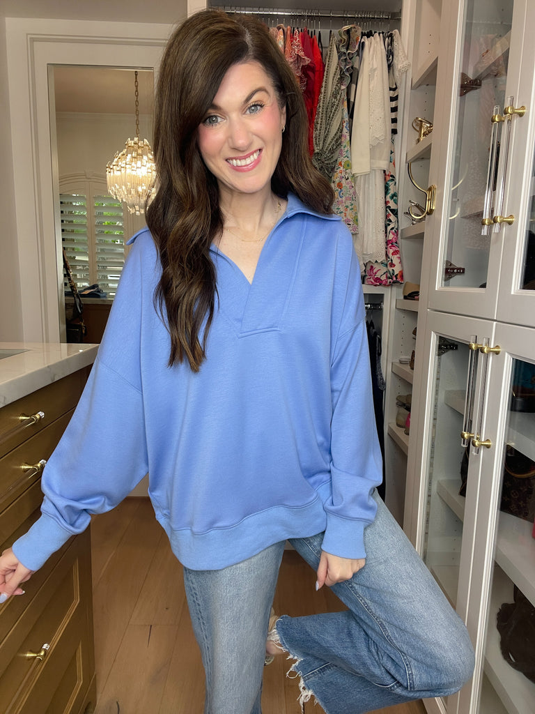 Chic Ease Knit Collared Pullover in Periwinkle