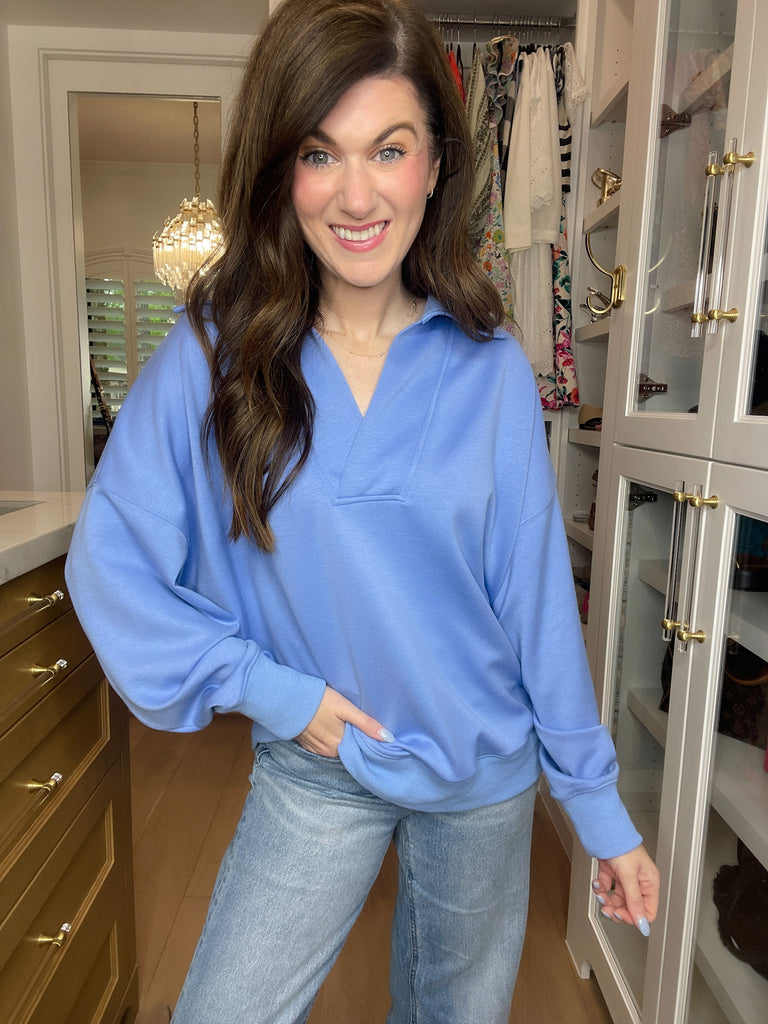 Chic Ease Knit Collared Pullover in Periwinkle