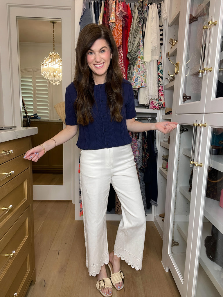 Colette Eyelet Cropped Jeans in White