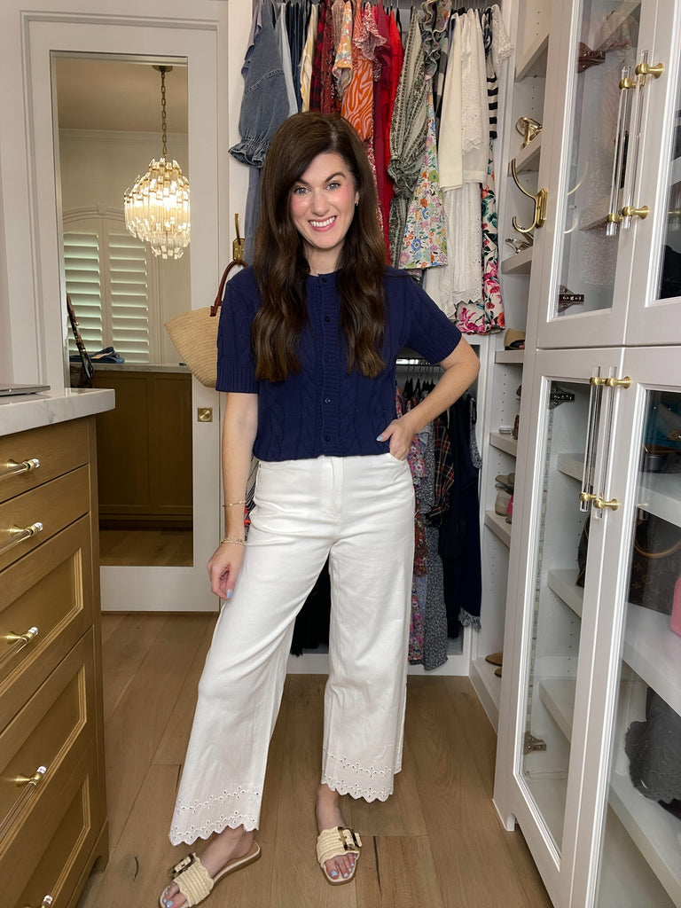 Colette Eyelet Cropped Jeans in White