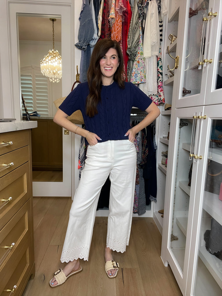 Colette Eyelet Cropped Jeans in White