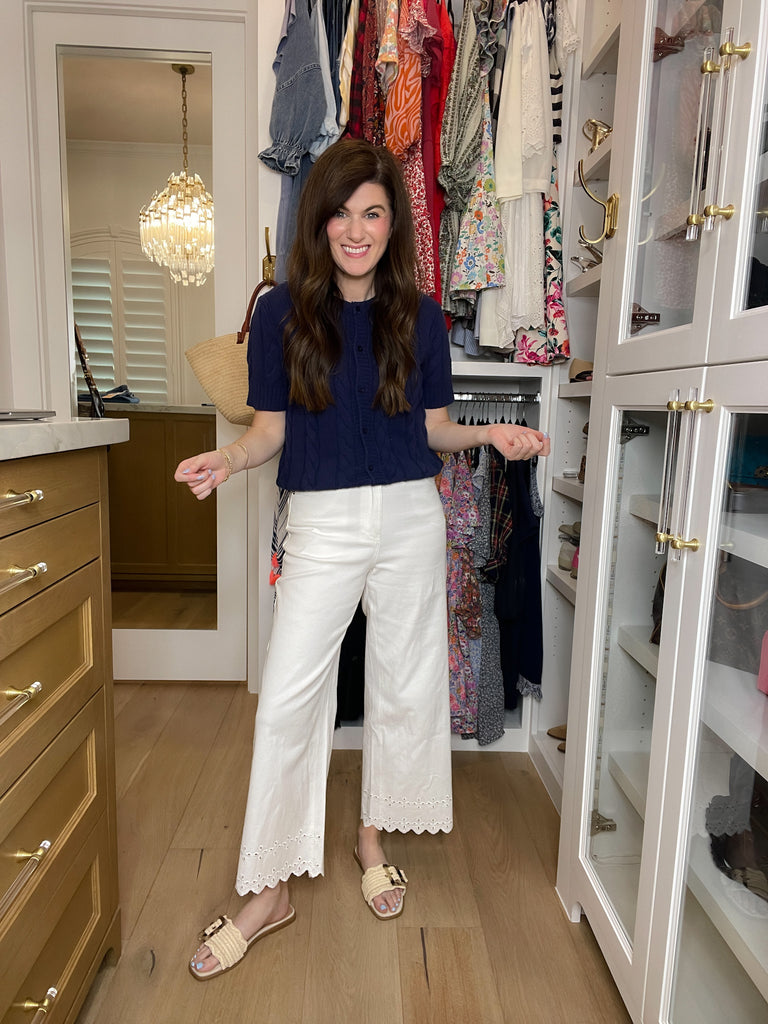 Colette Eyelet Cropped Jeans in White