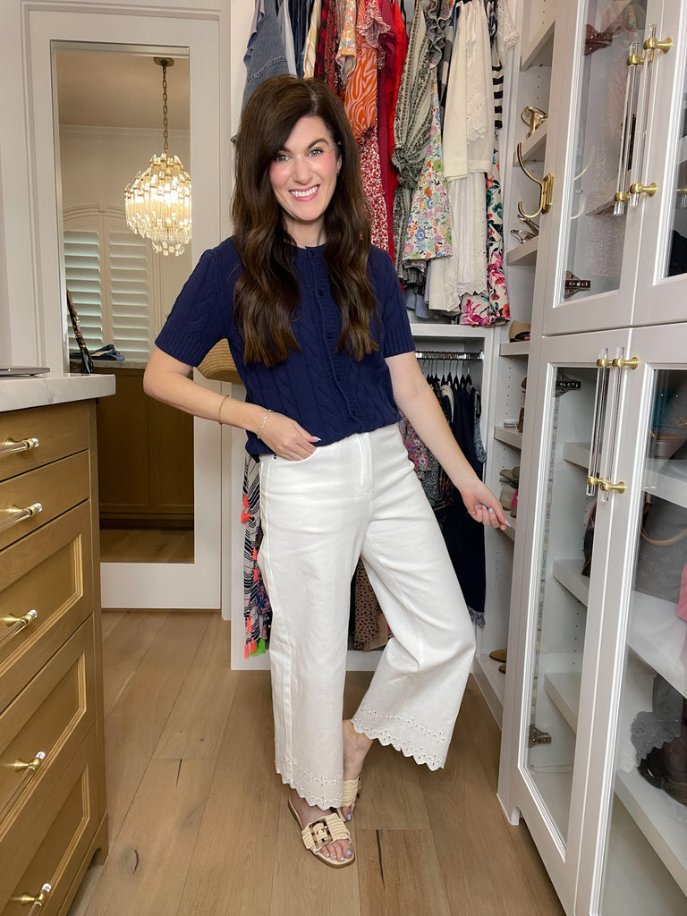 Colette Eyelet Cropped Jeans in White