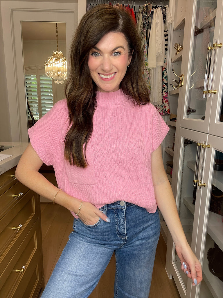 Daily Basis Mock Neck Sweater in Pink