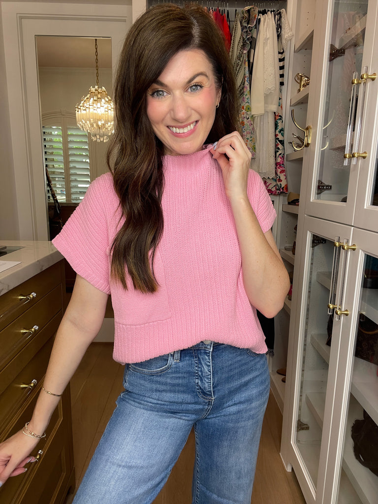 Daily Basis Mock Neck Sweater in Pink