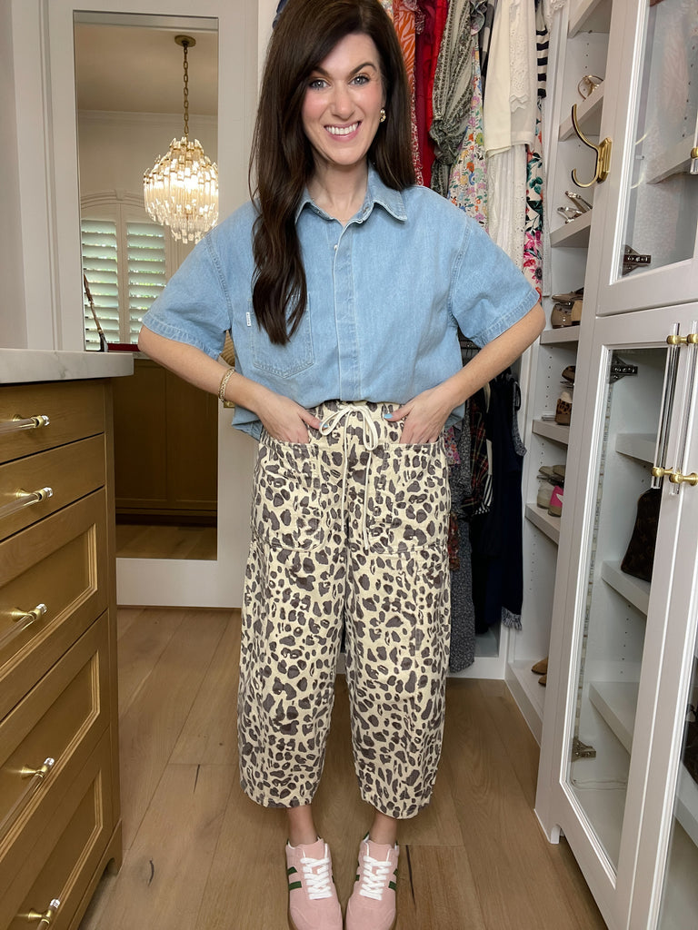 Set the Tone Leopard Barrel Jeans in Ecru