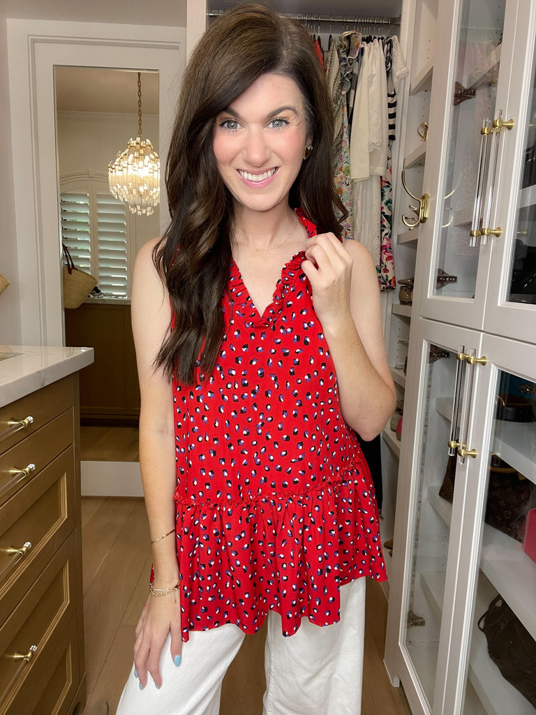 Gianna Ruffle Peplum Tank in Red