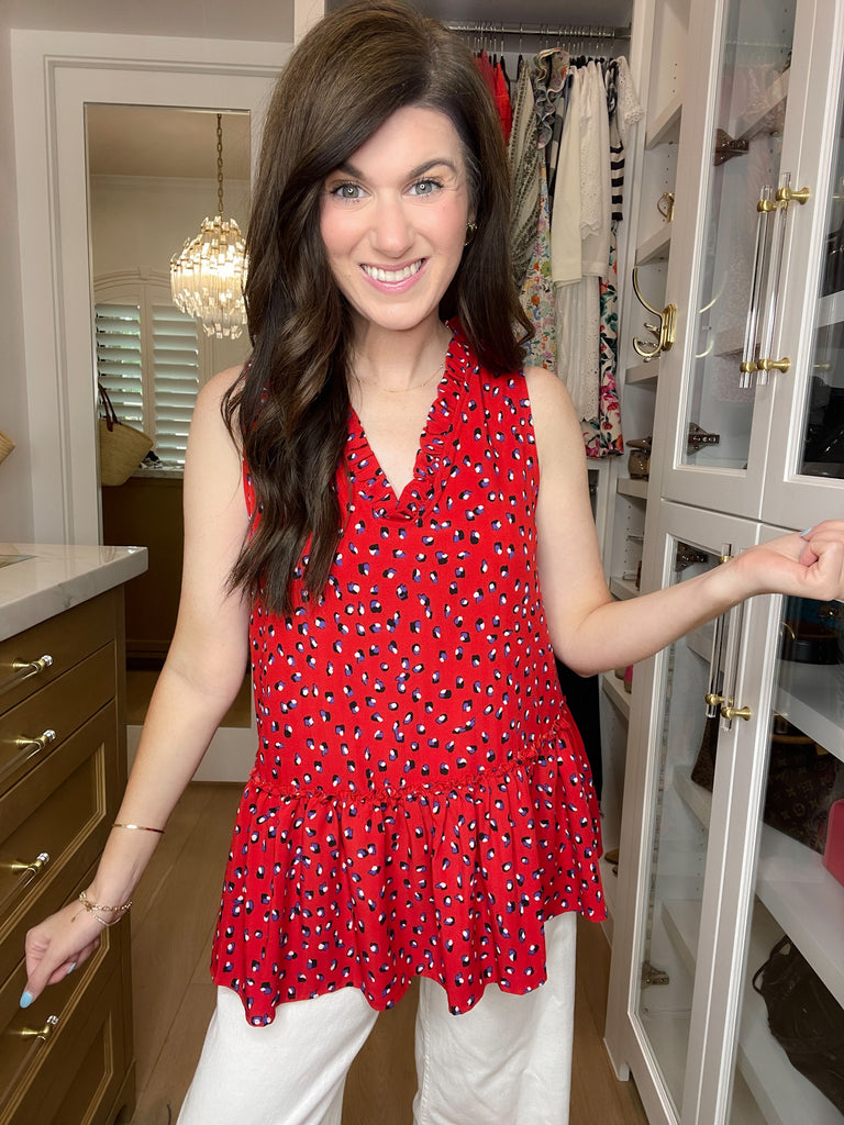 Gianna Ruffle Peplum Tank in Red