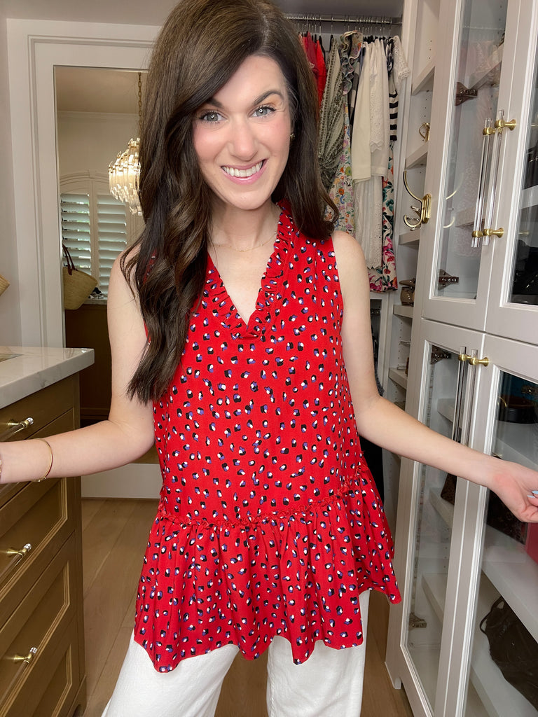Gianna Ruffle Peplum Tank in Red