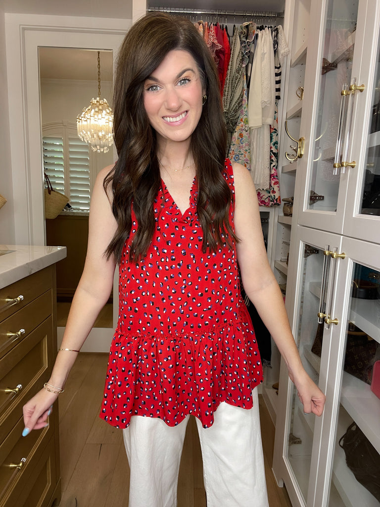 Gianna Ruffle Peplum Tank in Red