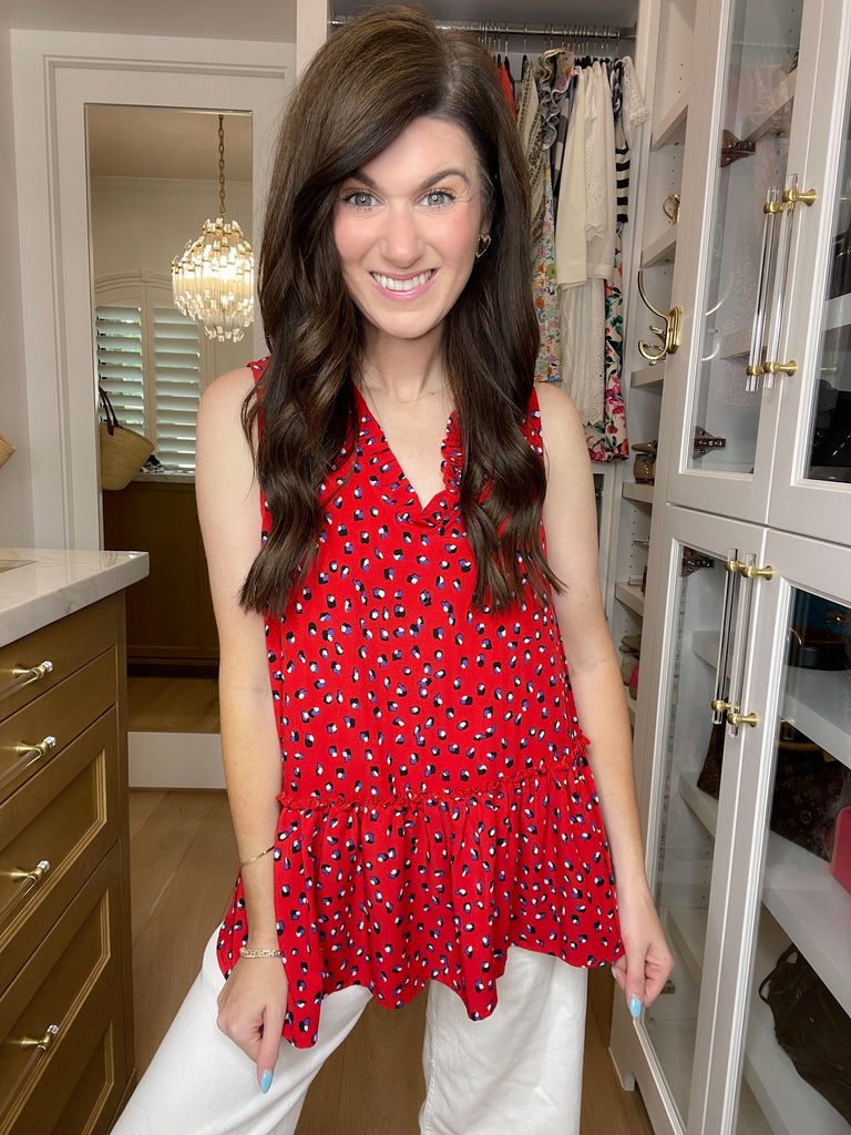 Gianna Ruffle Peplum Tank in Red