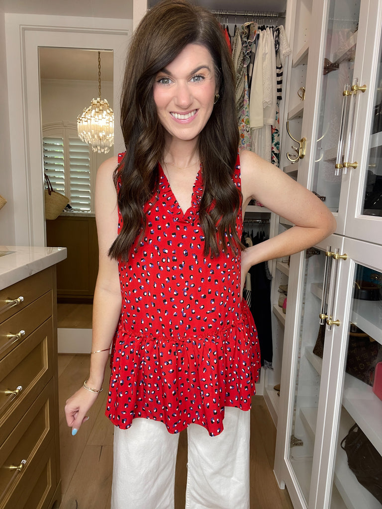 Gianna Ruffle Peplum Tank in Red