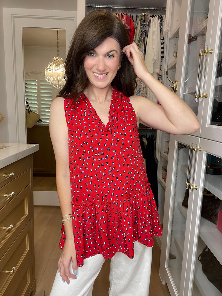 Gianna Ruffle Peplum Tank in Red