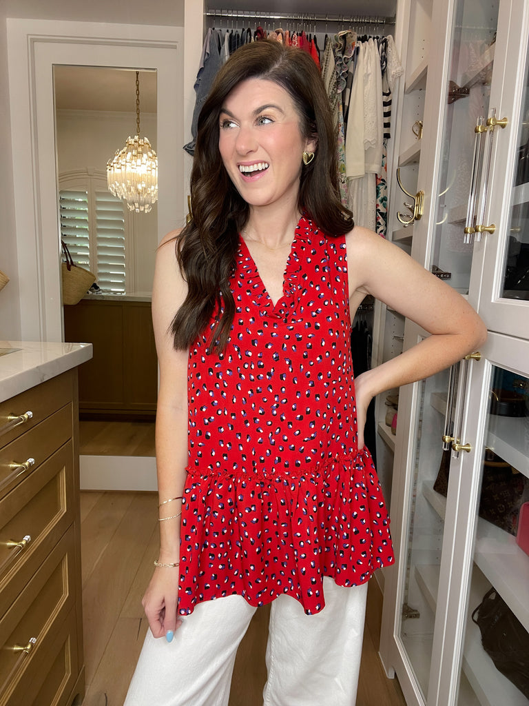 Gianna Ruffle Peplum Tank in Red