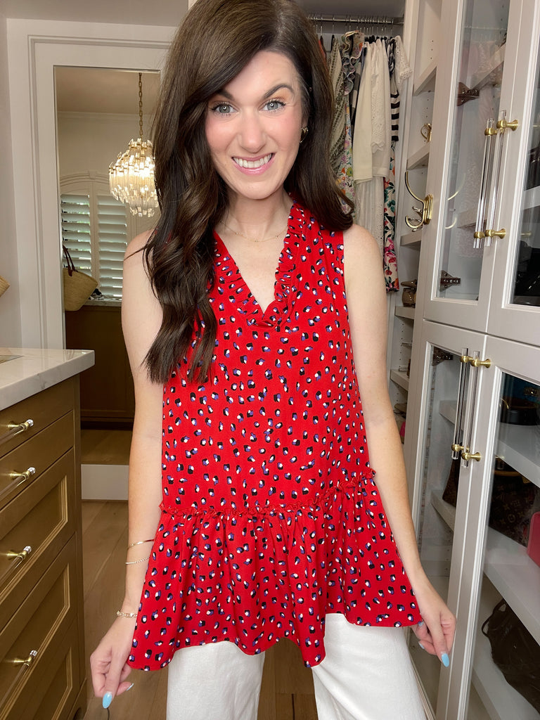 Gianna Ruffle Peplum Tank in Red