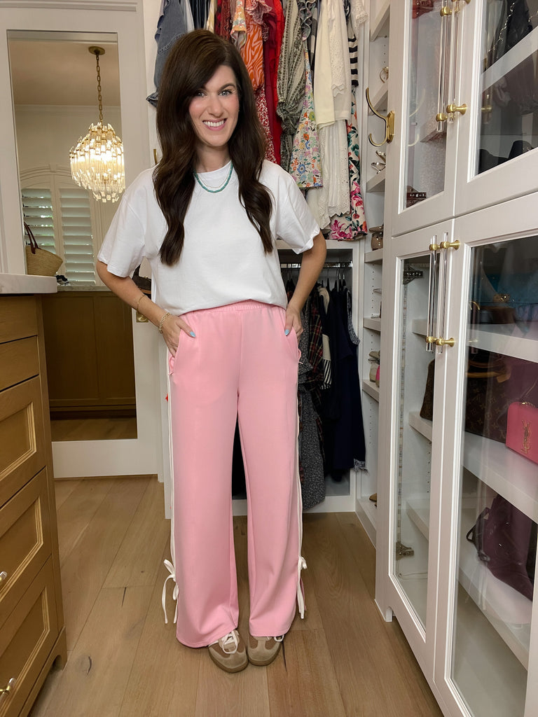 Fast Lane Bow Detail Track Pants in Pink