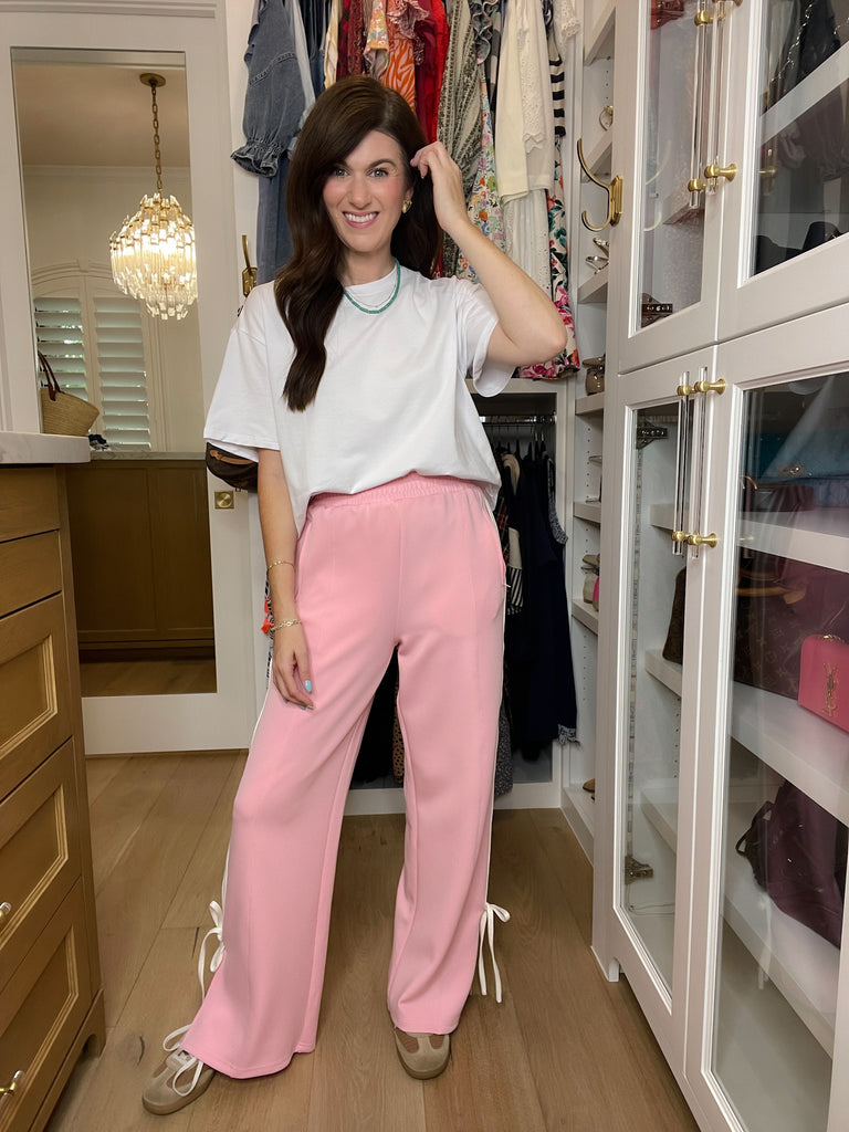 Fast Lane Bow Detail Track Pants in Pink