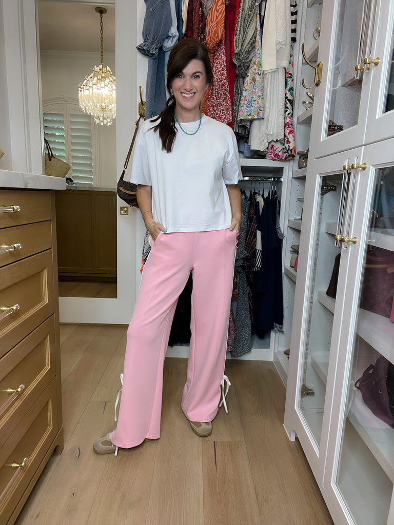 Fast Lane Bow Detail Track Pants in Pink