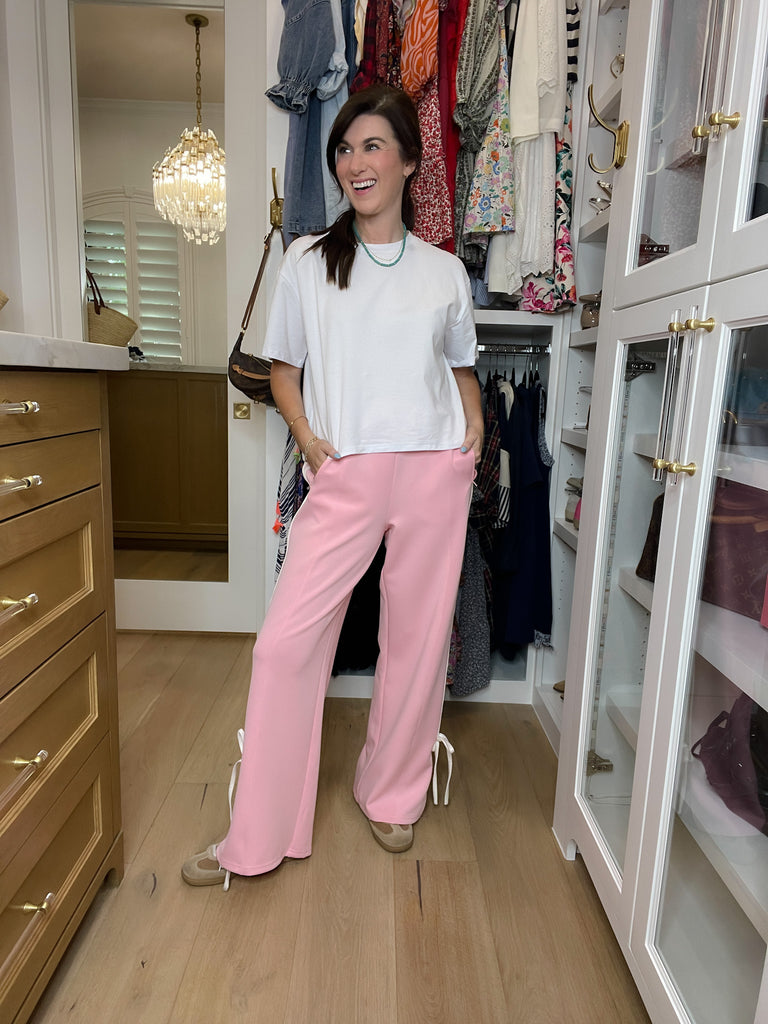 Fast Lane Bow Detail Track Pants in Pink
