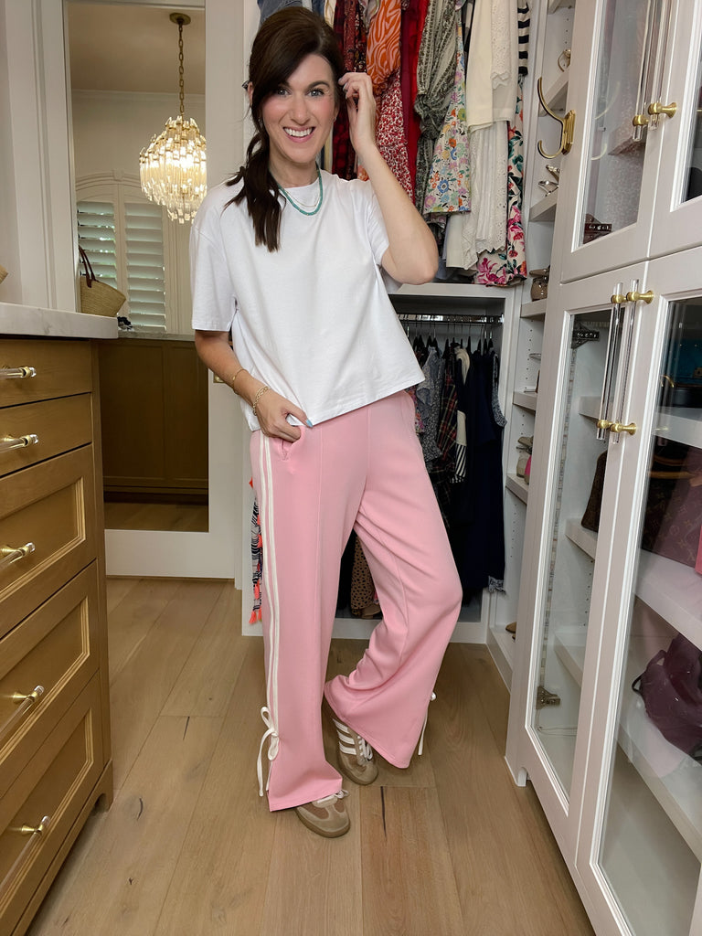 Fast Lane Bow Detail Track Pants in Pink