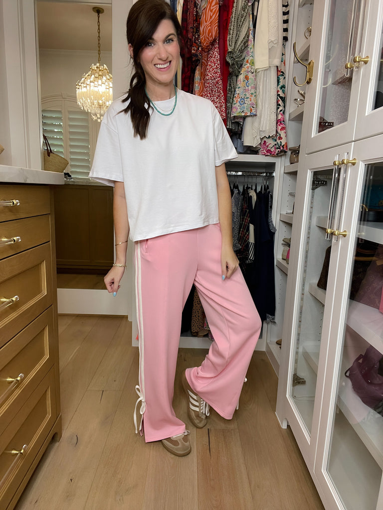 Fast Lane Bow Detail Track Pants in Pink
