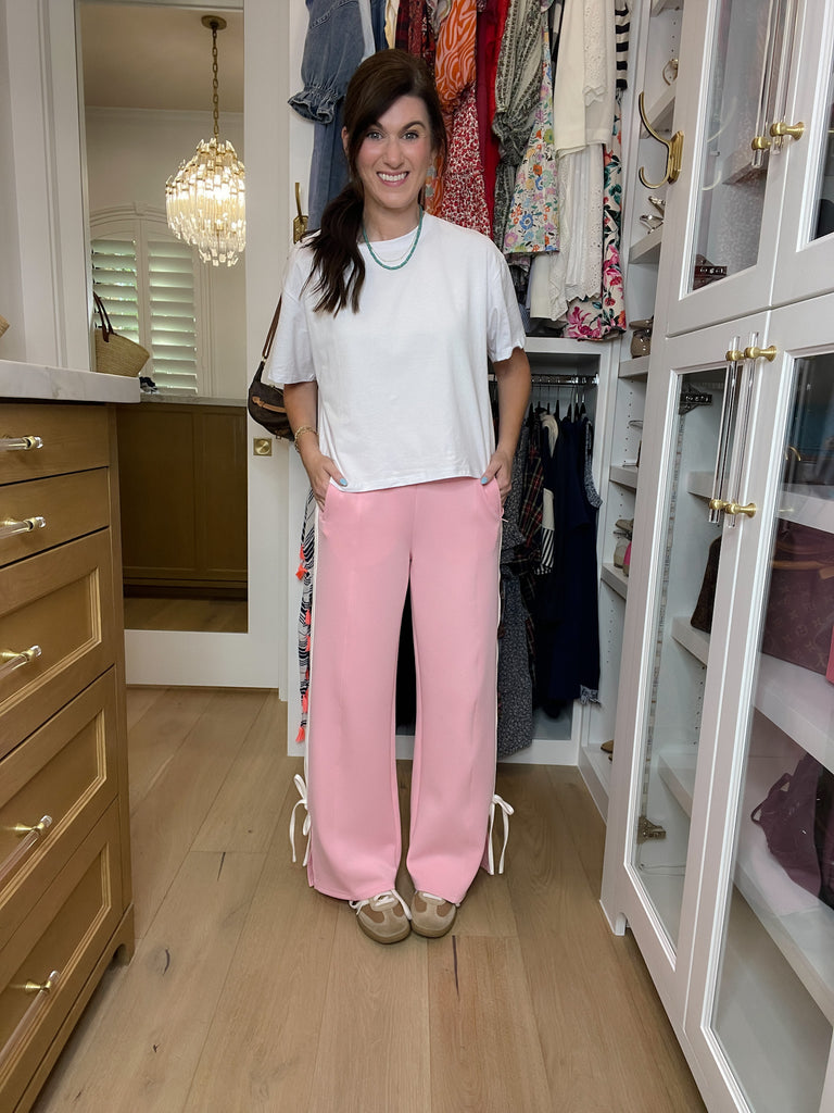 Fast Lane Bow Detail Track Pants in Pink