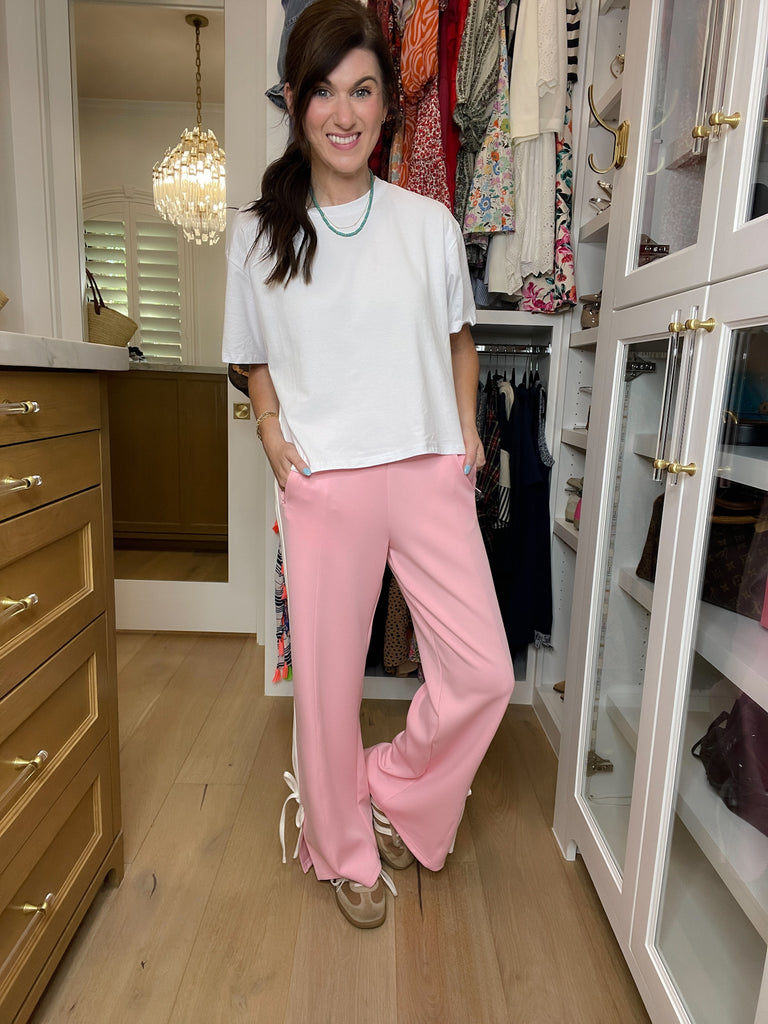 Fast Lane Bow Detail Track Pants in Pink