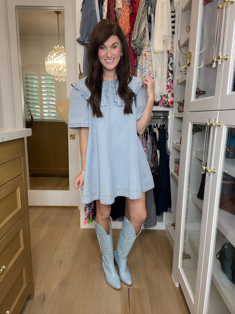 Mila Heart Stitch Cowboy Boots in Blue